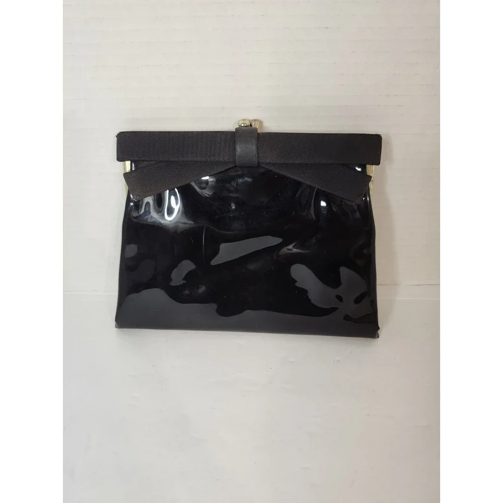 vintage black patent leather clutch purse